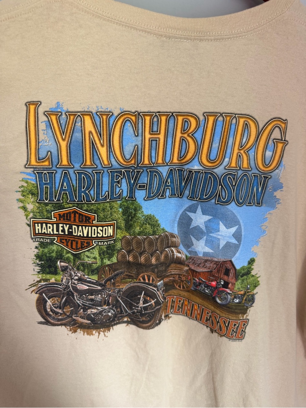 Harley Davidson Lynchburg Tennessee Graphic T Shirt Men’s 2XL Beige 2022